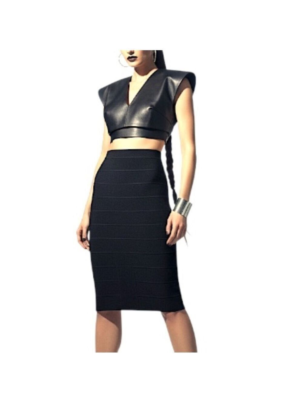 Sandra Angelozzi black stretchy bodycon Y2K style midi bandage skirt XS